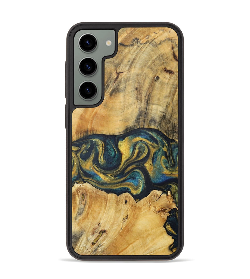 Galaxy S23 Plus Wood+Resin Phone Case - Jadyn (Teal & Gold, 716244)