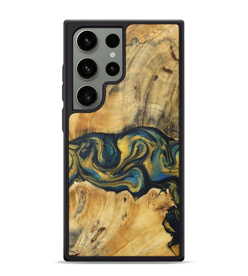 Galaxy S24 Ultra Wood+Resin Phone Case - Jadyn (Teal & Gold, 716244)