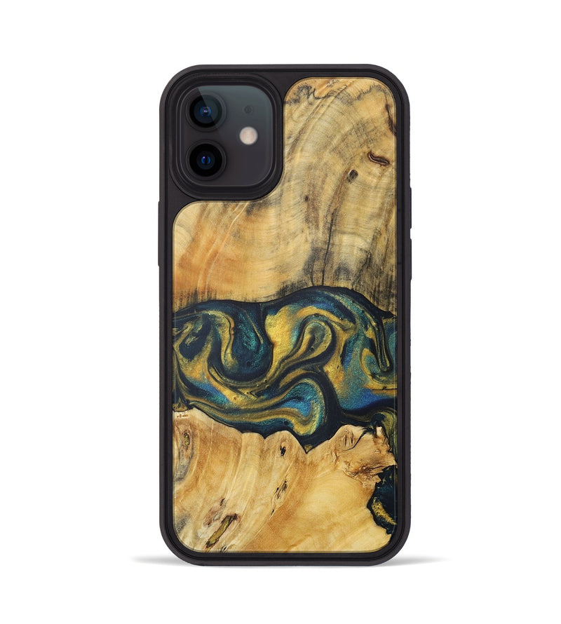 iPhone 12 Wood+Resin Phone Case - Jadyn (Teal & Gold, 716244)