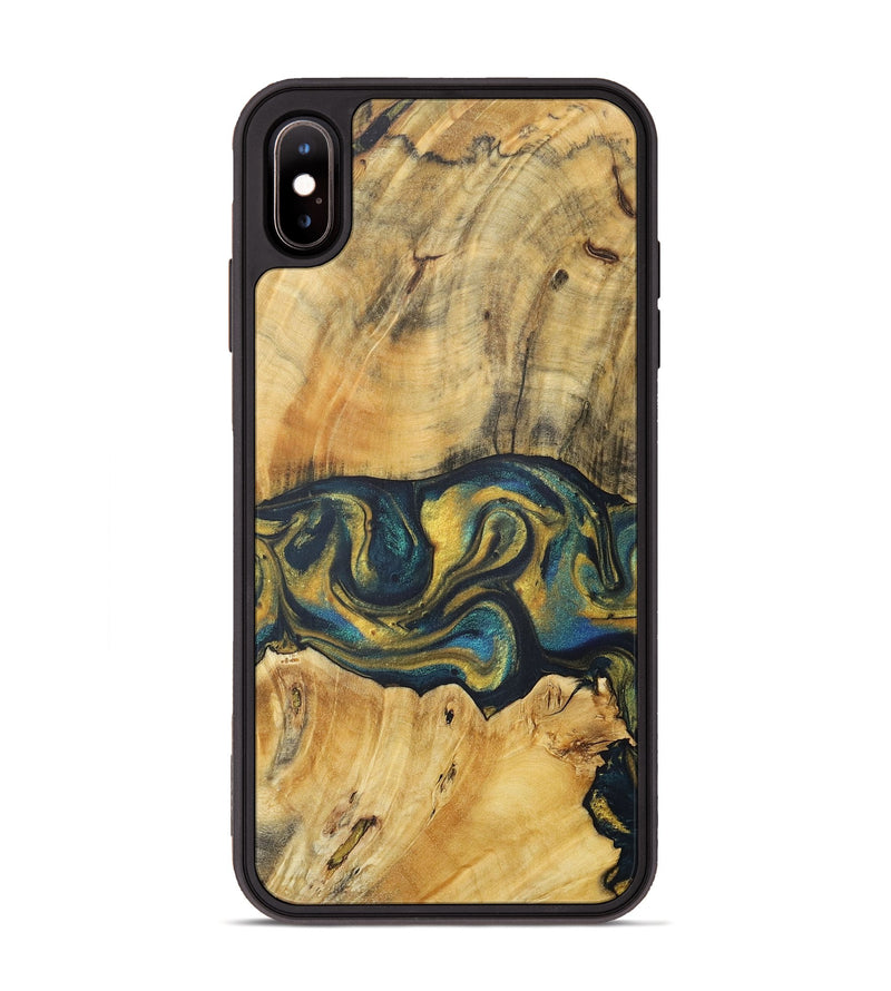 iPhone Xs Max Wood+Resin Phone Case - Jadyn (Teal & Gold, 716244)