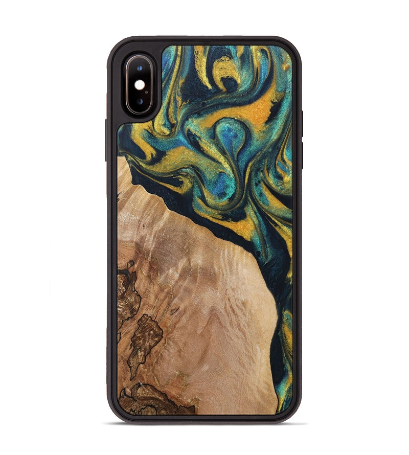 iPhone Xs Max Wood+Resin Phone Case - Sherlyn (Teal & Gold, 716254)