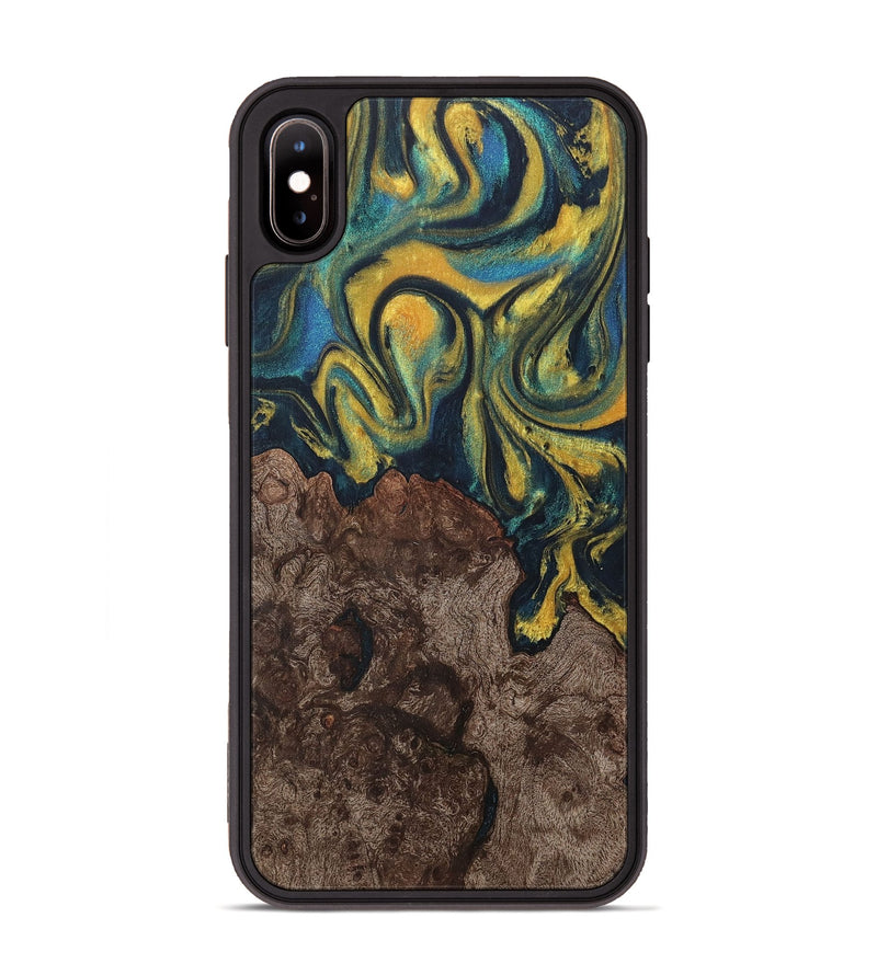 iPhone Xs Max Wood+Resin Phone Case - Khalil (Teal & Gold, 716257)