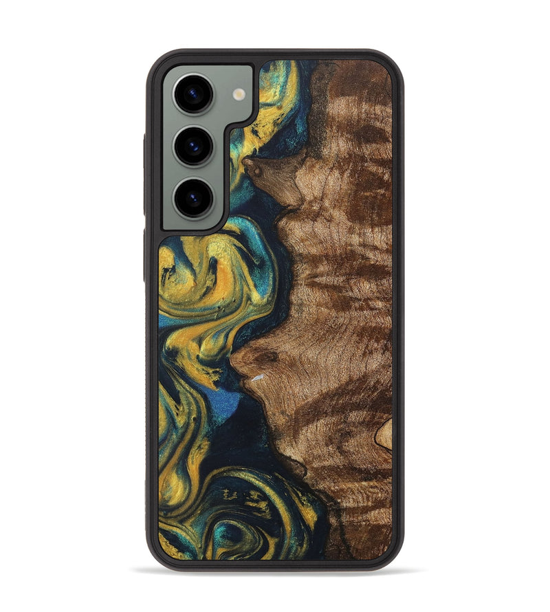 Galaxy S23 Plus Wood+Resin Phone Case - Robbie (Teal & Gold, 716259)