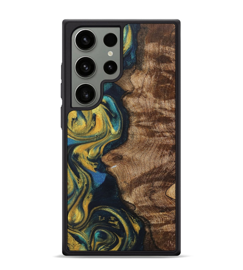 Galaxy S24 Ultra Wood+Resin Phone Case - Robbie (Teal & Gold, 716259)