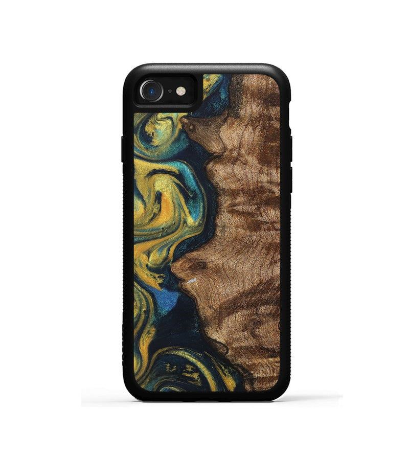 iPhone SE Wood+Resin Phone Case - Robbie (Teal & Gold, 716259)