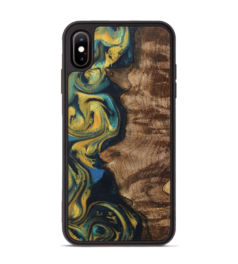 iPhone Xs Max Wood+Resin Phone Case - Robbie (Teal & Gold, 716259)