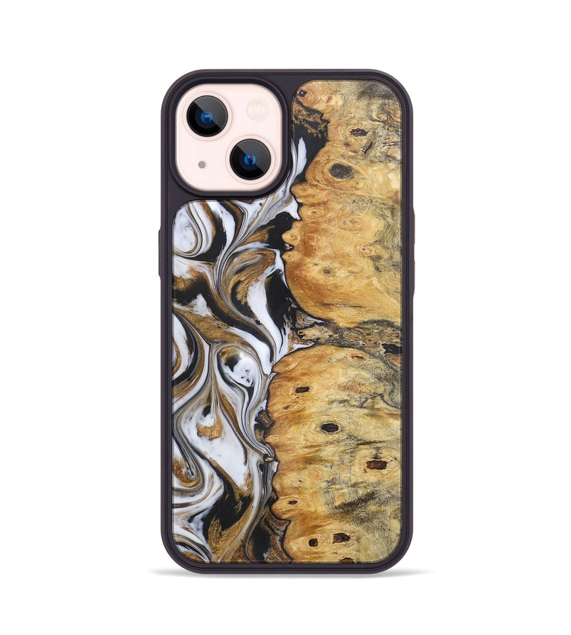 iPhone 14 Wood+Resin Phone Case - Mona (Black & White, 716326)