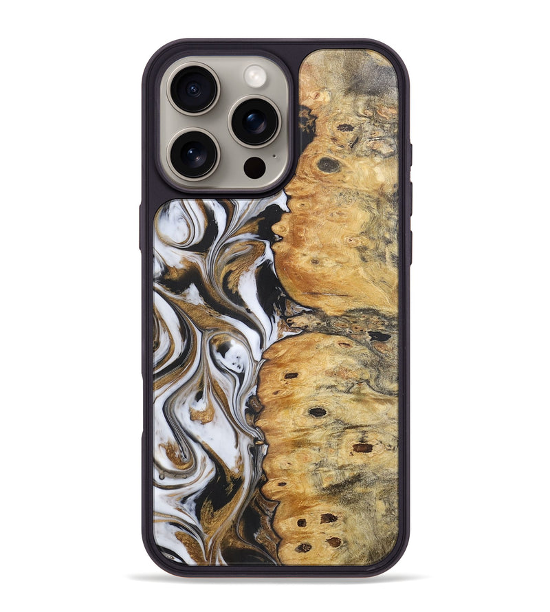 iPhone 16 Pro Max Wood+Resin Phone Case - Mona (Black & White, 716326)