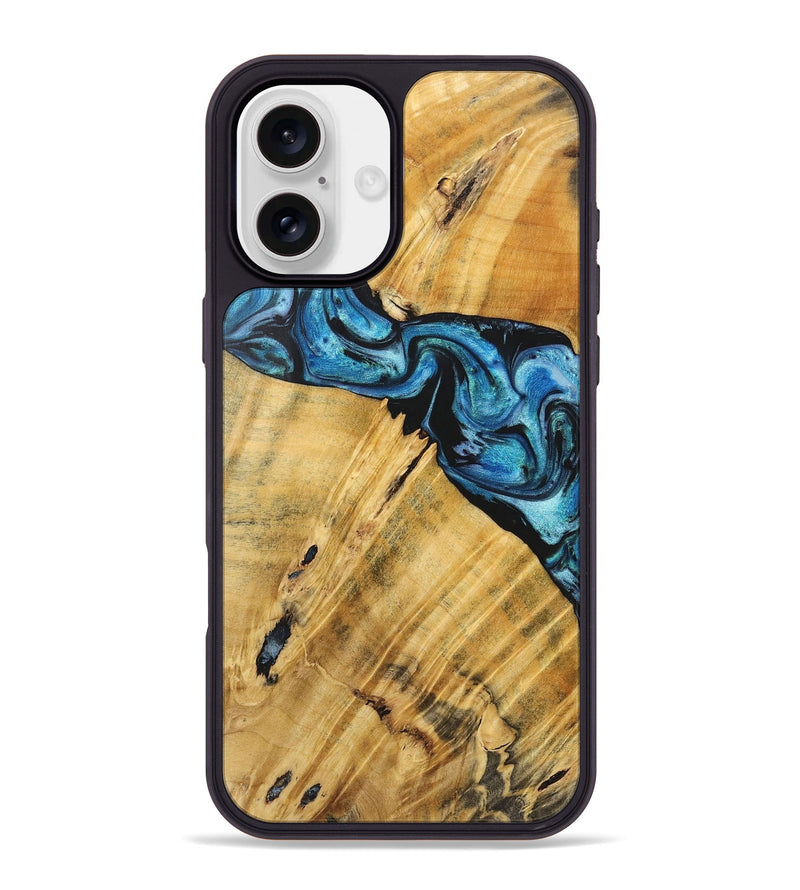 iPhone 16 Plus Wood+Resin Phone Case - Alina (Blue, 716382)