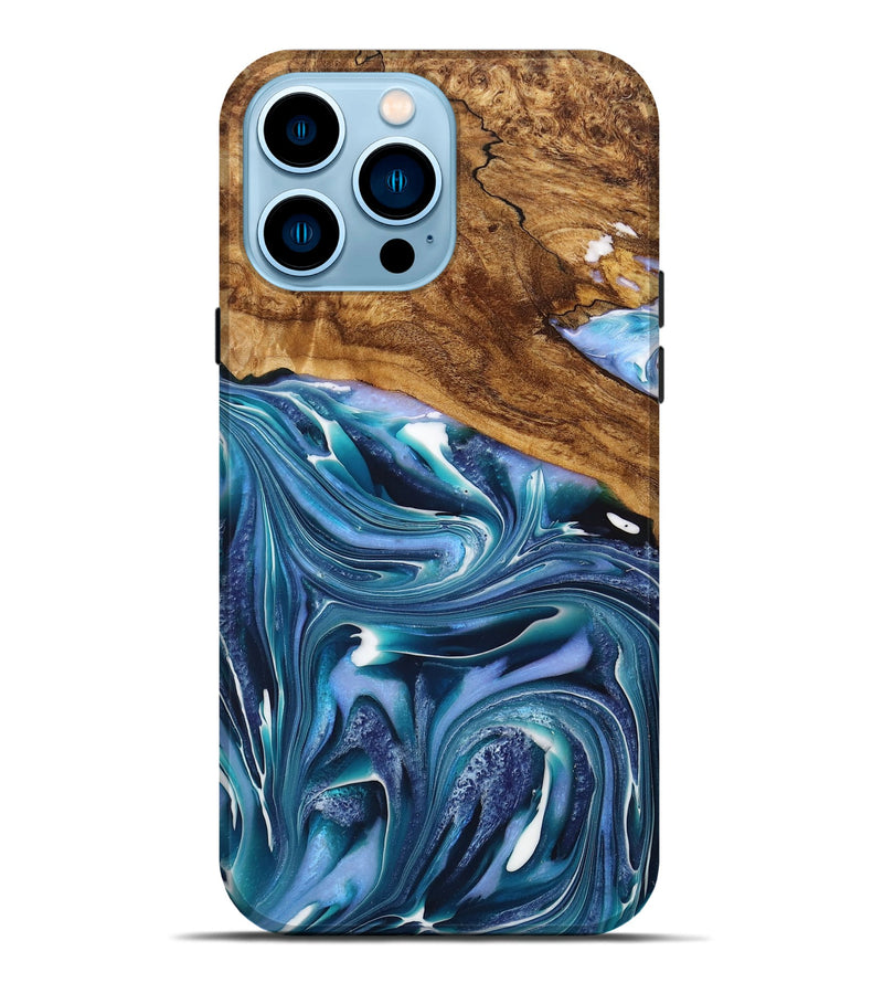 iPhone 14 Pro Max Wood+Resin Live Edge Phone Case - Estrella (Blue, 716414)