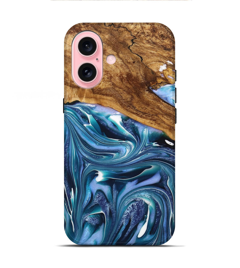 iPhone 16 Wood+Resin Live Edge Phone Case - Estrella (Blue, 716414)