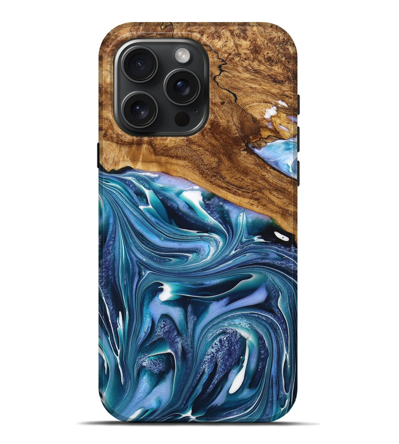 iPhone 16 Pro Max Wood+Resin Live Edge Phone Case - Estrella (Blue, 716414)