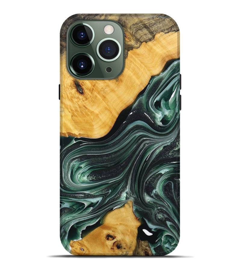 iPhone 13 Pro Max Wood+Resin Live Edge Phone Case - Jameson (Green, 716415)