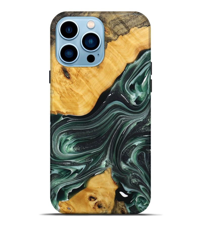 iPhone 14 Pro Max Wood+Resin Live Edge Phone Case - Jameson (Green, 716415)