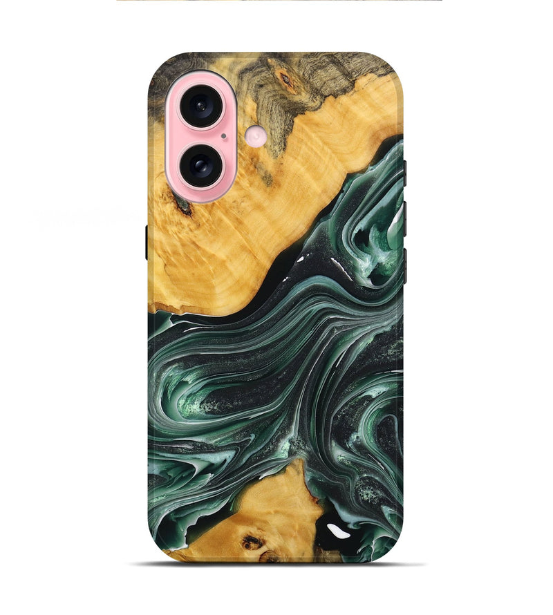 iPhone 16 Wood+Resin Live Edge Phone Case - Jameson (Green, 716415)