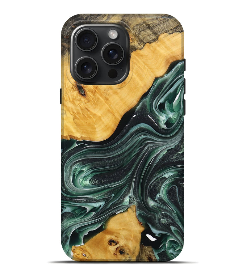 iPhone 16 Pro Max Wood+Resin Live Edge Phone Case - Jameson (Green, 716415)