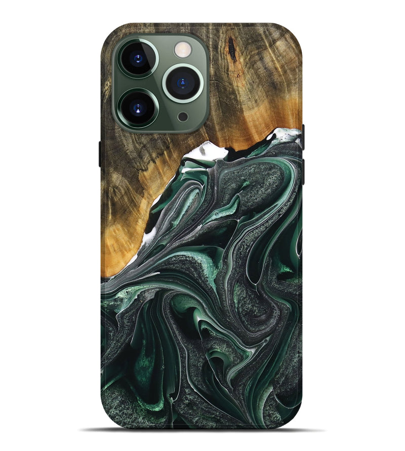 iPhone 13 Pro Max Wood+Resin Live Edge Phone Case - Nancy (Green, 716416)