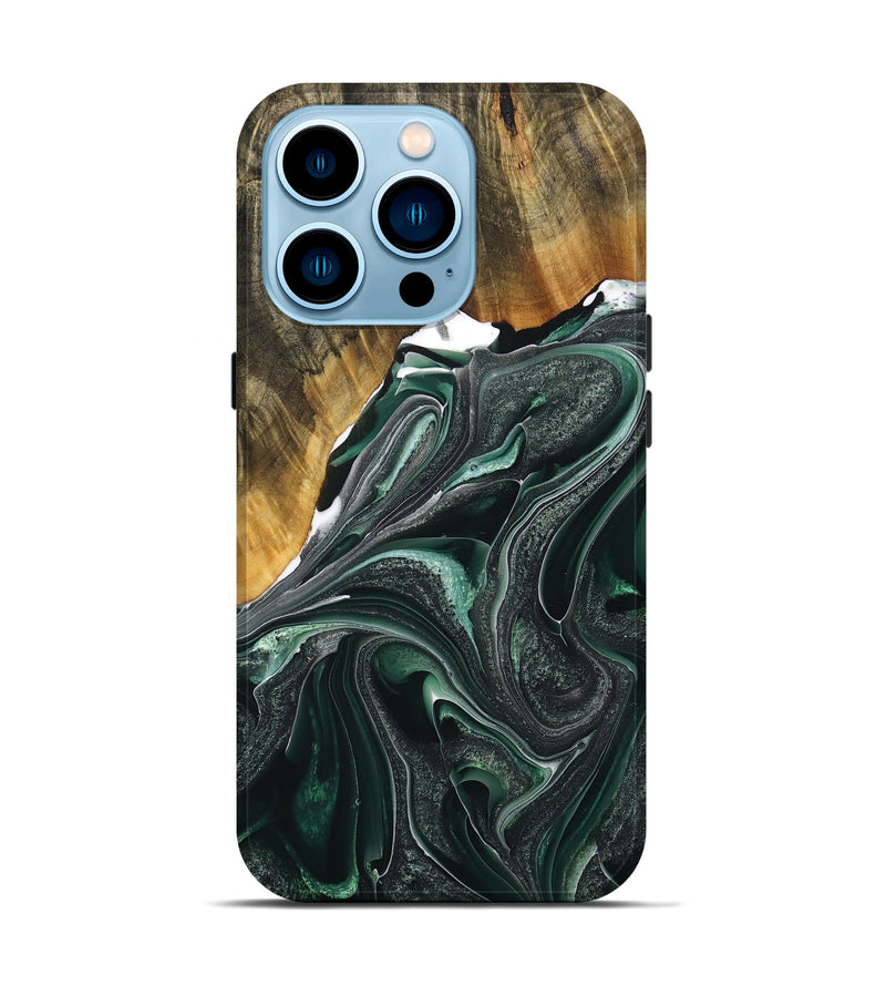 iPhone 14 Pro Wood+Resin Live Edge Phone Case - Nancy (Green, 716416)