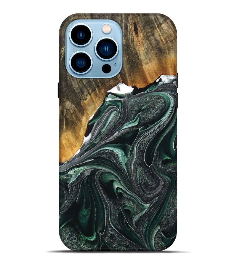 iPhone 14 Pro Max Wood+Resin Live Edge Phone Case - Nancy (Green, 716416)