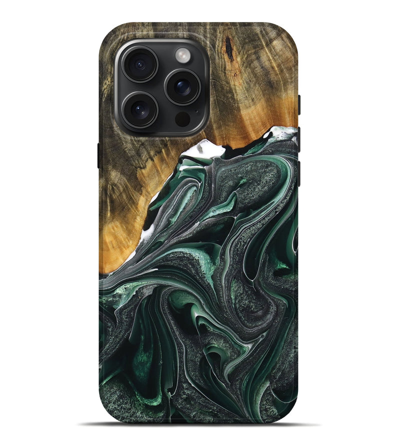 iPhone 16 Pro Max Wood+Resin Live Edge Phone Case - Nancy (Green, 716416)