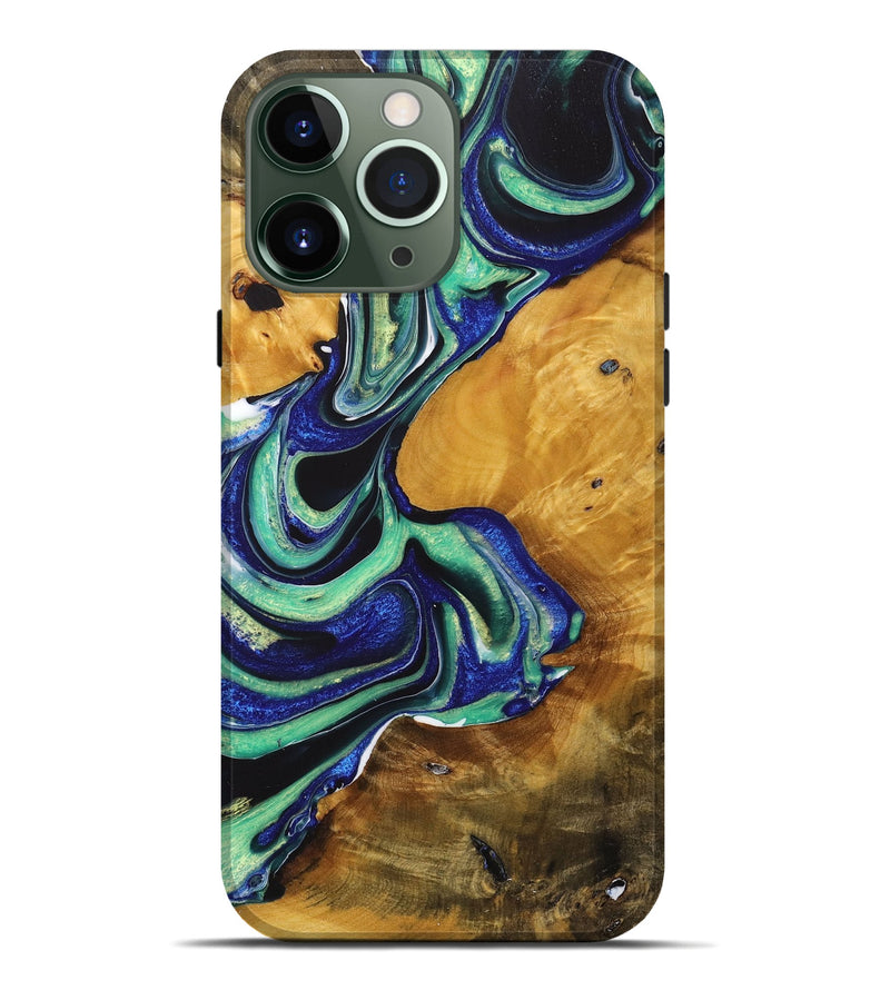 iPhone 13 Pro Max Wood+Resin Live Edge Phone Case - Trevon (Green, 716418)