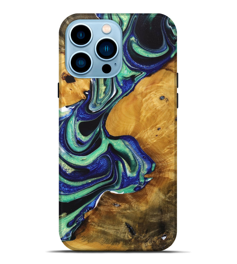 iPhone 14 Pro Max Wood+Resin Live Edge Phone Case - Trevon (Green, 716418)