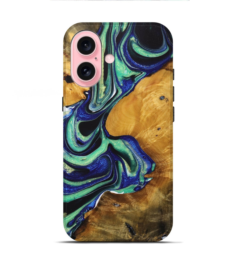 iPhone 16 Wood+Resin Live Edge Phone Case - Trevon (Green, 716418)