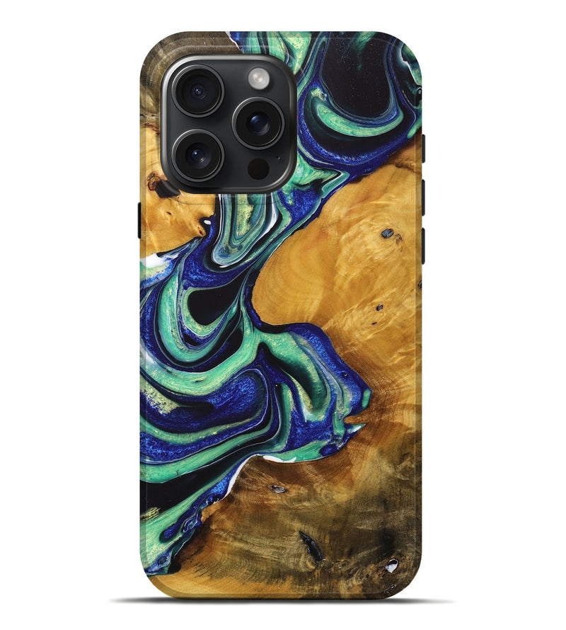 iPhone 16 Pro Max Wood+Resin Live Edge Phone Case - Trevon (Green, 716418)