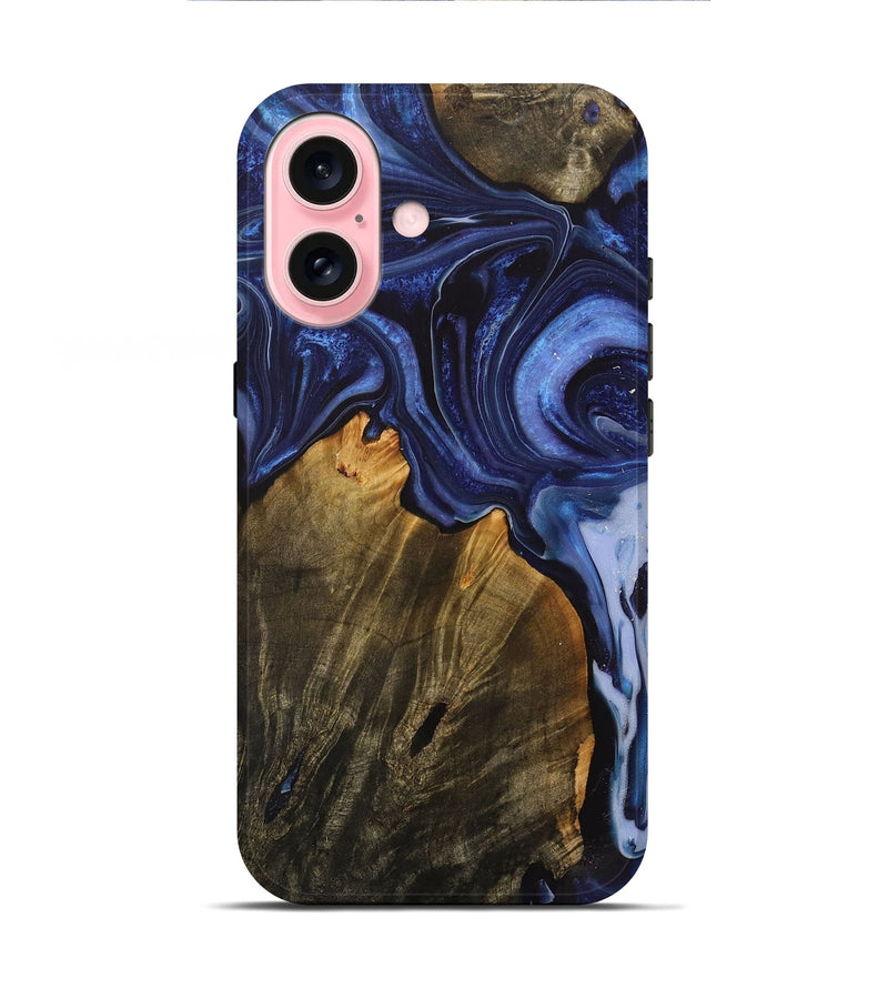 iPhone 16 Wood+Resin Live Edge Phone Case - Nash (Blue, 716419)