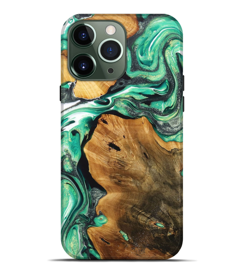 iPhone 13 Pro Max Wood+Resin Live Edge Phone Case - Latasha (Green, 716427)