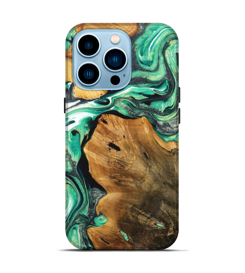 iPhone 14 Pro Wood+Resin Live Edge Phone Case - Latasha (Green, 716427)