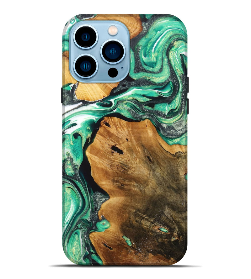 iPhone 14 Pro Max Wood+Resin Live Edge Phone Case - Latasha (Green, 716427)