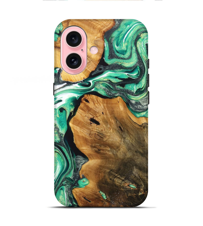 iPhone 16 Wood+Resin Live Edge Phone Case - Latasha (Green, 716427)