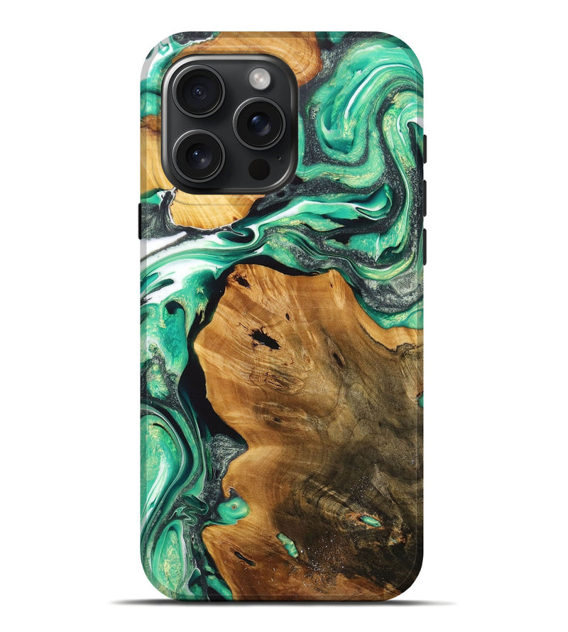 iPhone 16 Pro Max Wood+Resin Live Edge Phone Case - Latasha (Green, 716427)