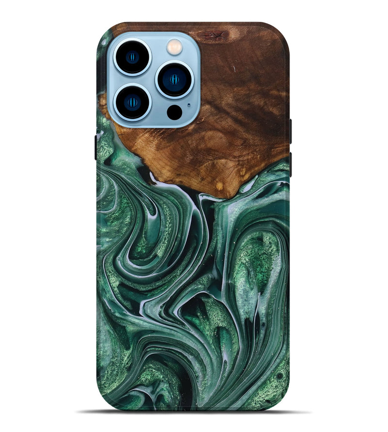 iPhone 14 Pro Max Wood+Resin Live Edge Phone Case - Brooke (Green, 716431)