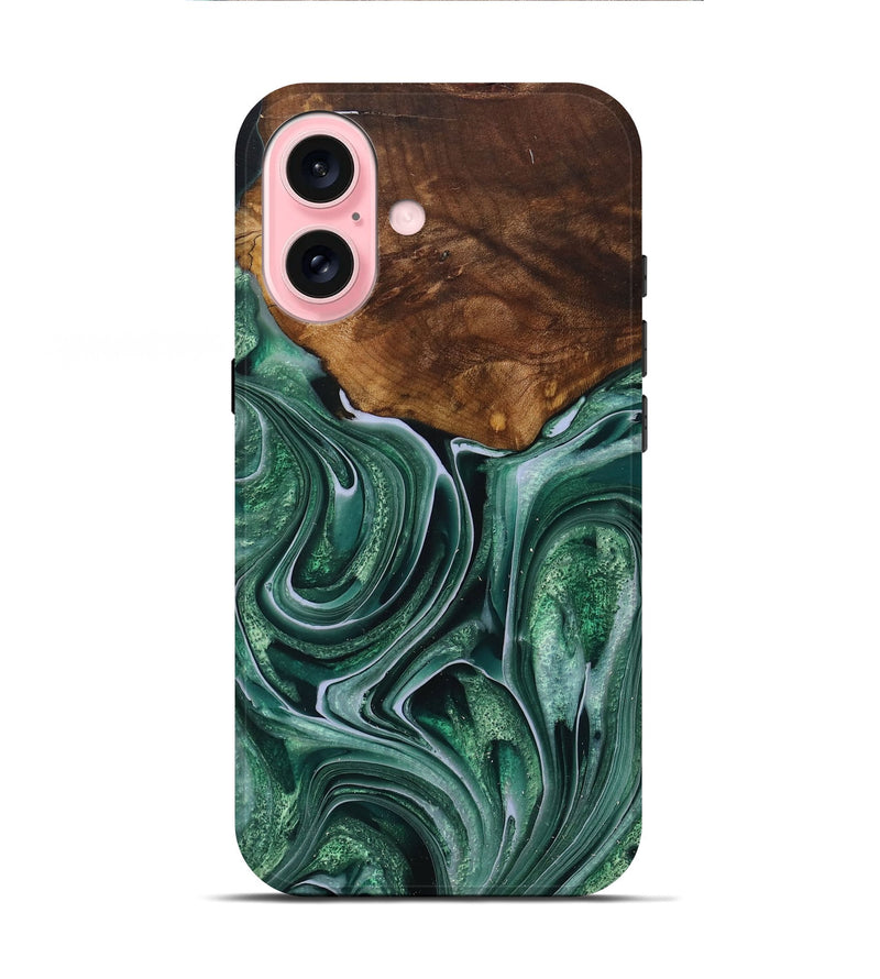 iPhone 16 Wood+Resin Live Edge Phone Case - Brooke (Green, 716431)