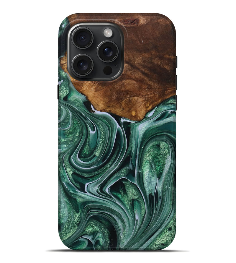 iPhone 16 Pro Max Wood+Resin Live Edge Phone Case - Brooke (Green, 716431)