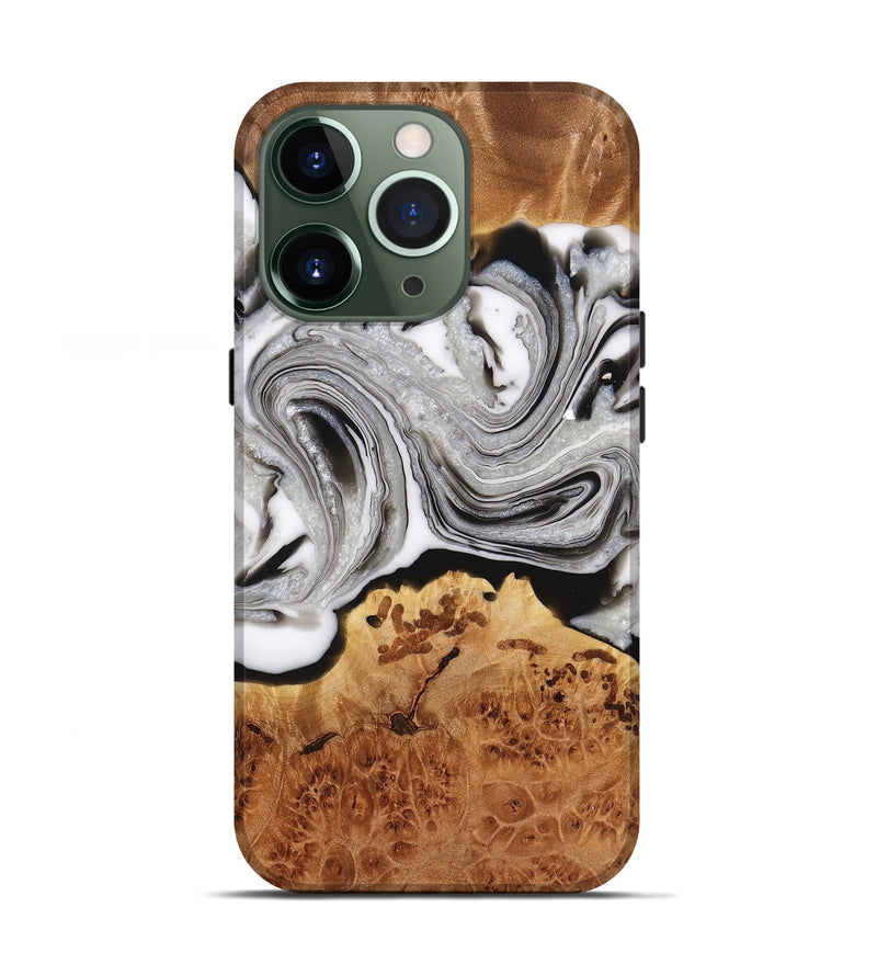 iPhone 13 Pro Wood+Resin Live Edge Phone Case - Elaine (Black & White, 716478)