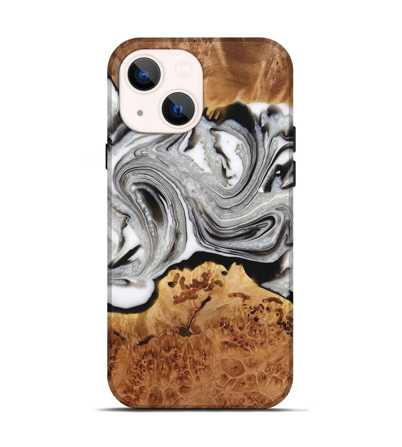 iPhone 14 Wood+Resin Live Edge Phone Case - Elaine (Black & White, 716478)