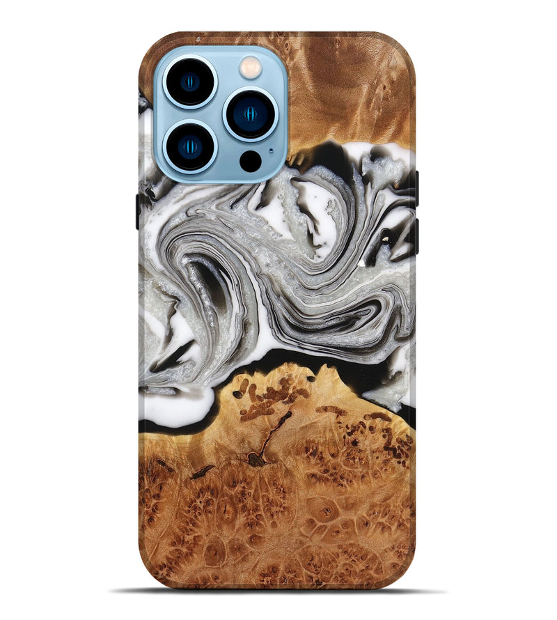 iPhone 14 Pro Max Wood+Resin Live Edge Phone Case - Elaine (Black & White, 716478)