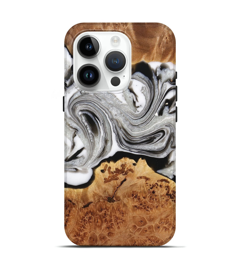 iPhone 15 Pro Wood+Resin Live Edge Phone Case - Elaine (Black & White, 716478)