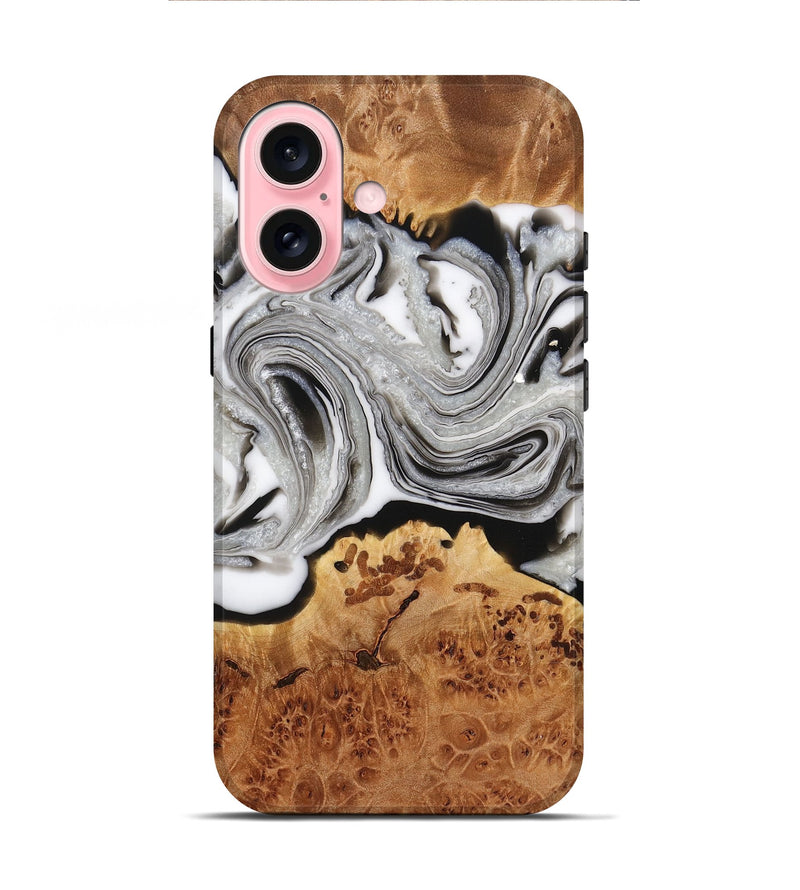 iPhone 16 Wood+Resin Live Edge Phone Case - Elaine (Black & White, 716478)