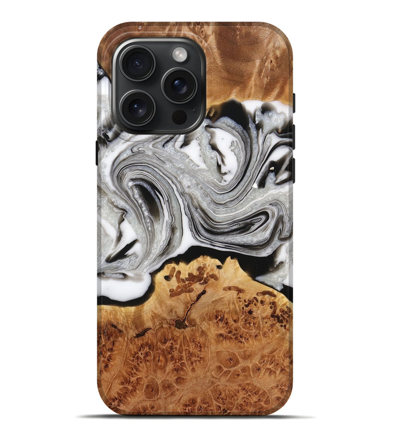 iPhone 16 Pro Max Wood+Resin Live Edge Phone Case - Elaine (Black & White, 716478)