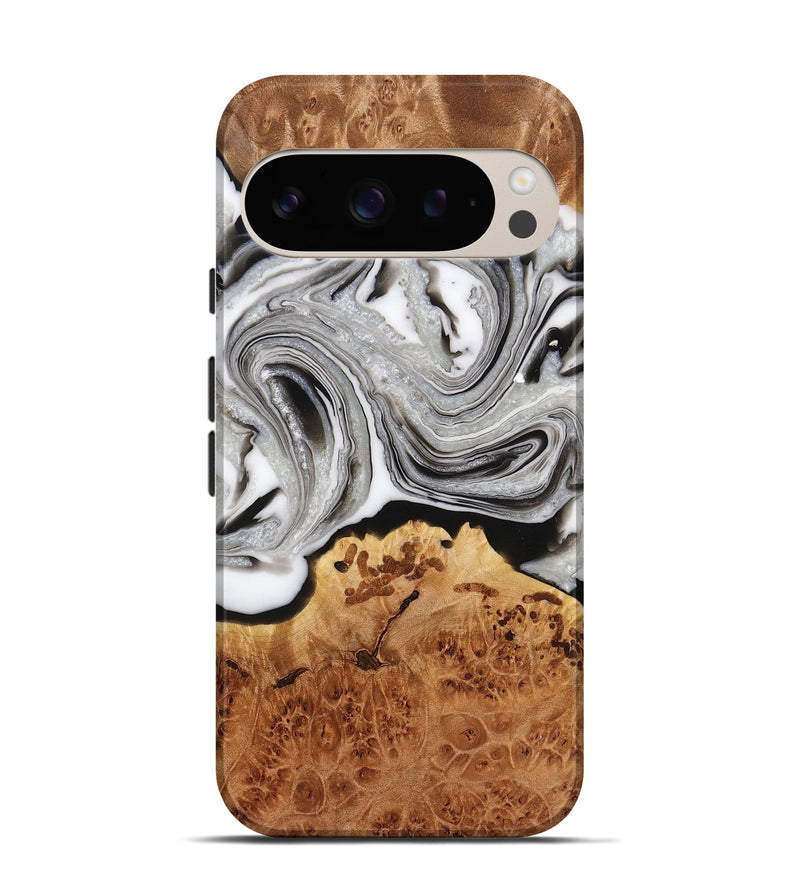 Pixel 9 Wood+Resin Live Edge Phone Case - Elaine (Black & White, 716478)