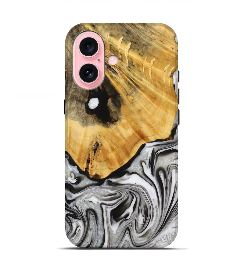 iPhone 16 Wood+Resin Live Edge Phone Case - Cairo (Black & White, 716479)