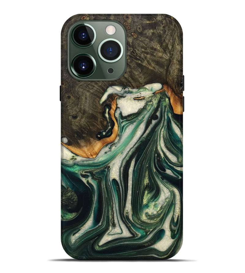 iPhone 13 Pro Max Wood+Resin Live Edge Phone Case - Ellen (Green, 716482)