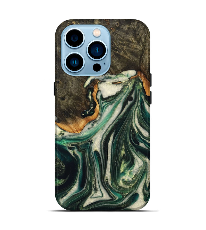 iPhone 14 Pro Wood+Resin Live Edge Phone Case - Ellen (Green, 716482)