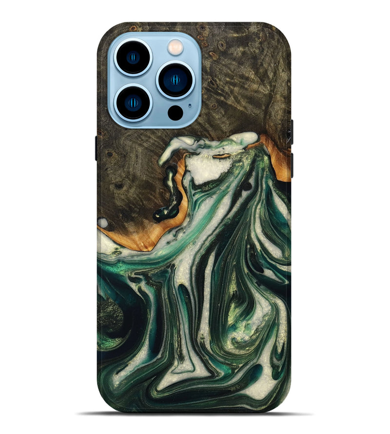 iPhone 14 Pro Max Wood+Resin Live Edge Phone Case - Ellen (Green, 716482)