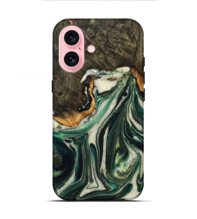 iPhone 16 Wood+Resin Live Edge Phone Case - Ellen (Green, 716482)