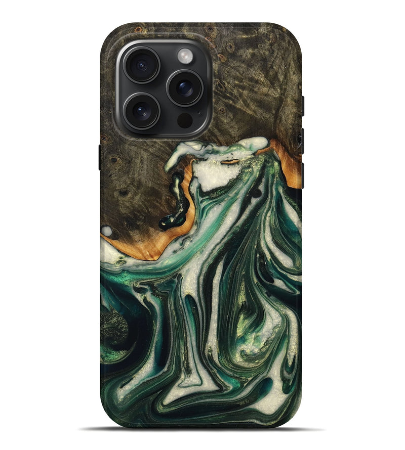 iPhone 16 Pro Max Wood+Resin Live Edge Phone Case - Ellen (Green, 716482)